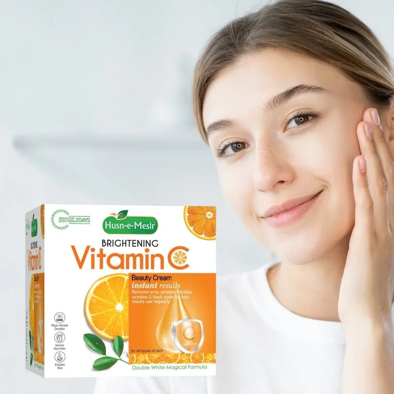 Husn e Mesir Vitamin C Brightening Cream Natural Glow Anti-Blemish Deep Action Formula for Radiant Skin YMDS