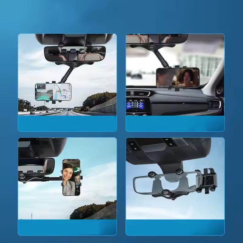 360° Rotatable & Retractable Rearview Mirror Phone Holder YMDS