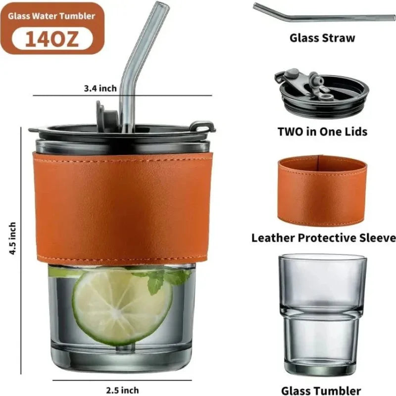 Bamboo Joint Glass Cup with Lid & Straw YMDS