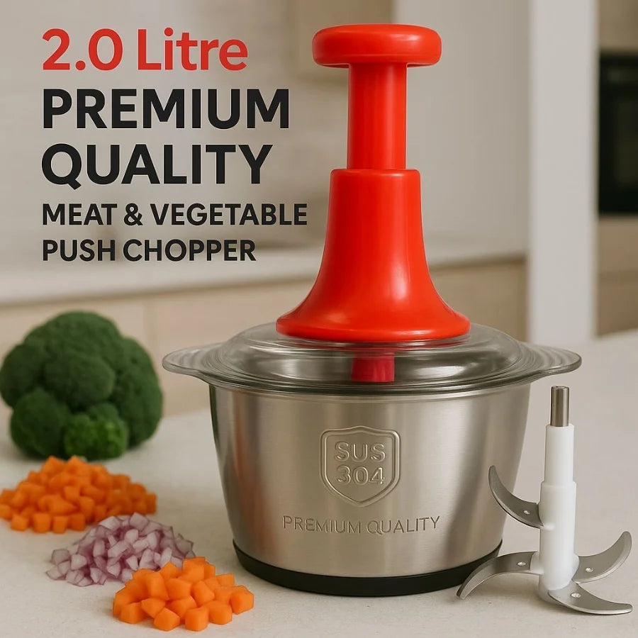 2L Manual Food Chopper | Stainless Steel Bowl & 4 Sharp Blades YMDS
