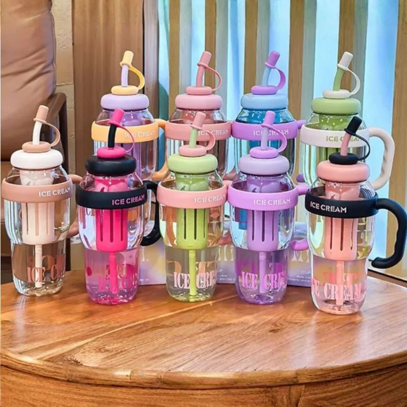 Ice Cream Water Bottle with Straw & Tea Infuser YMDS
