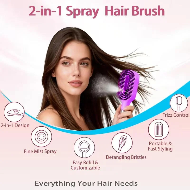 2-in-1 Misting Hair Brush with Water Spray Bottle YMDS