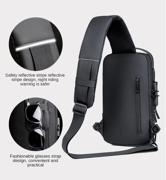 Black Multifunction Anti-Theft USB Charging Crossbody Shoulder Bag YMDS