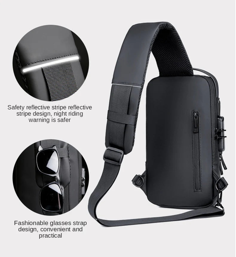 Black Multifunction Anti-Theft USB Charging Crossbody Shoulder Bag YMDS