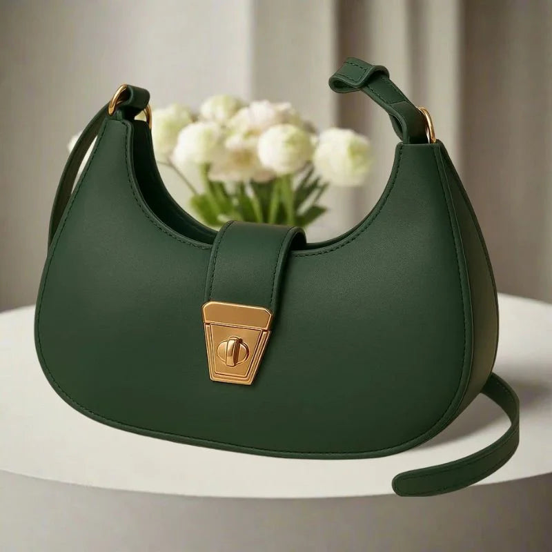 Crescent Leather Luxury Shoulder Bag for Women | Deep Green YMDS