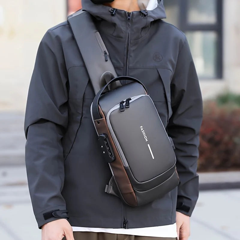 Black Multifunction Anti-Theft USB Charging Crossbody Shoulder Bag YMDS