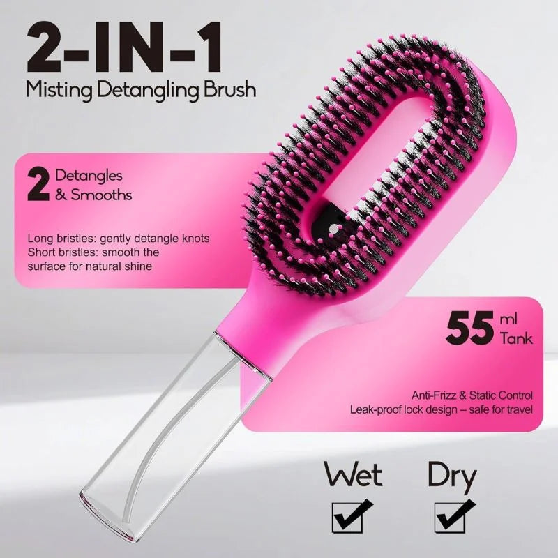 2-in-1 Misting Hair Brush with Water Spray Bottle YMDS