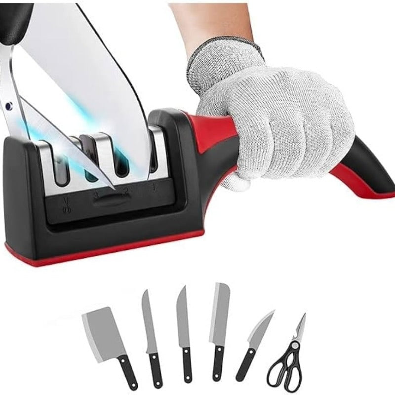 3-in-1 Knife Sharpener Set with Ceramic Peeler | 3-Stage Blade Restorer YMDS