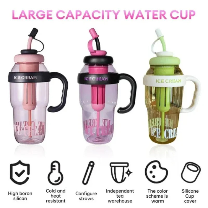 Ice Cream Water Bottle with Straw & Tea Infuser YMDS