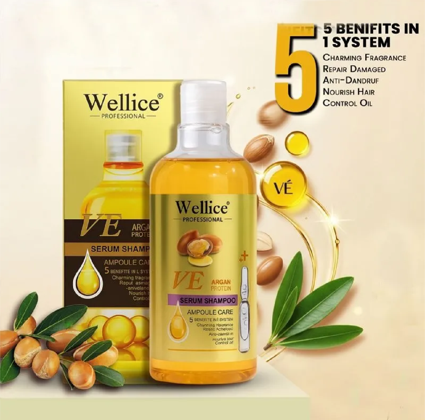 Original Gold Touch Wellice VE Argan Protein Shampoo 500 ML Get Strong Roots and Repair Damage Anti Dandruf Rida's Collection
