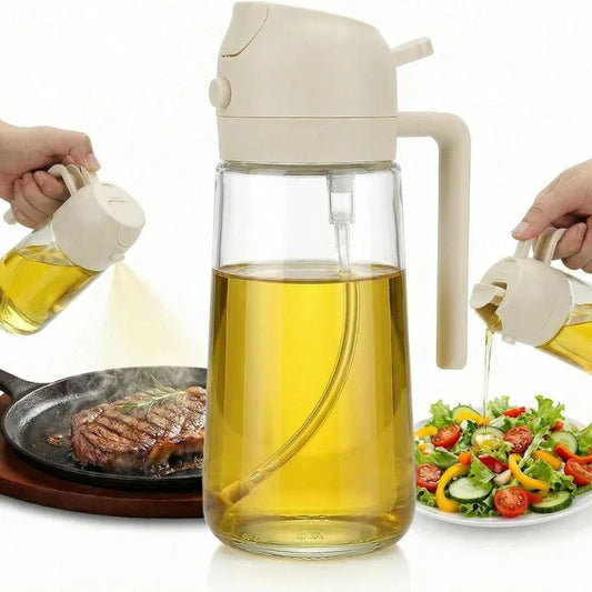 2-in-1 Glass Oil Spray Bottle & Dispenser with Pouring Spout YMDS