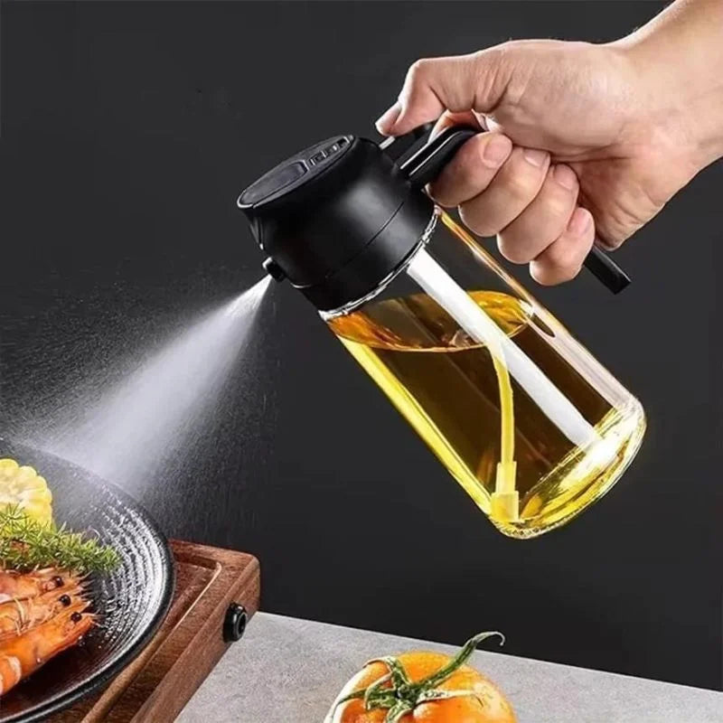 2-in-1 Glass Oil Spray Bottle & Dispenser with Pouring Spout YMDS
