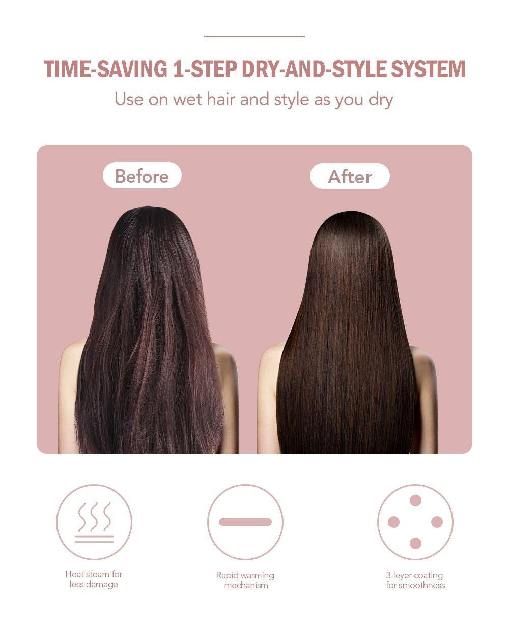Hot Air Brush Multi-Function Hair Dryer Straightener ARDS