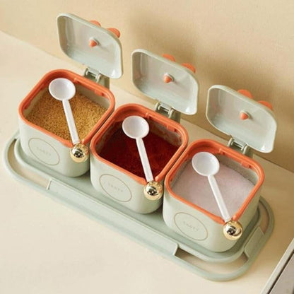 3 in 1 Nordic Spice Jar Set with Serving Tray and Spoon Spice Container with Lid ARDS
