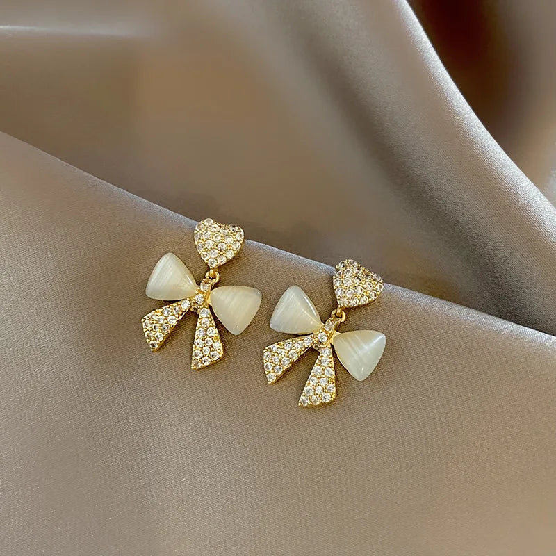 Heart Bow Zircon Korean Stud Earrings HHC