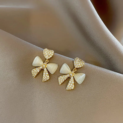 Heart Bow Zircon Korean Stud Earrings HHC
