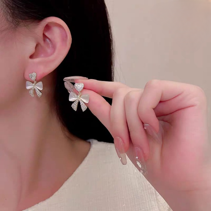 Heart Bow Zircon Korean Stud Earrings HHC