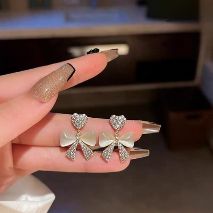 Heart Bow Zircon Korean Stud Earrings HHC