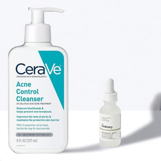 Pack of 2 CeraVe Acne Control Cleanser 237ml + Niacinamide Serum 30ml Deal HHC