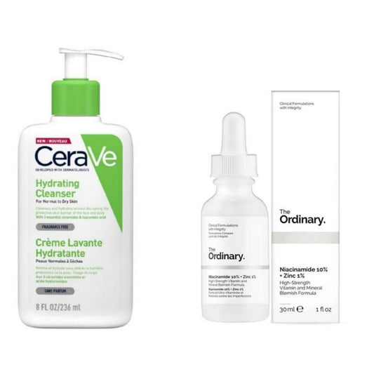 Pack of 2 CeraVe Hydrating Cleanser 236ml + Niacinamide Serum 30ml Deal HHC