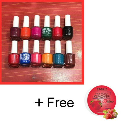 06 Pcs Huda Beauty Nail Paint With Free Nail Polish Remover HHC