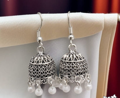 Silver Indian Jhumka Earrings by Quirky Fashions HHC