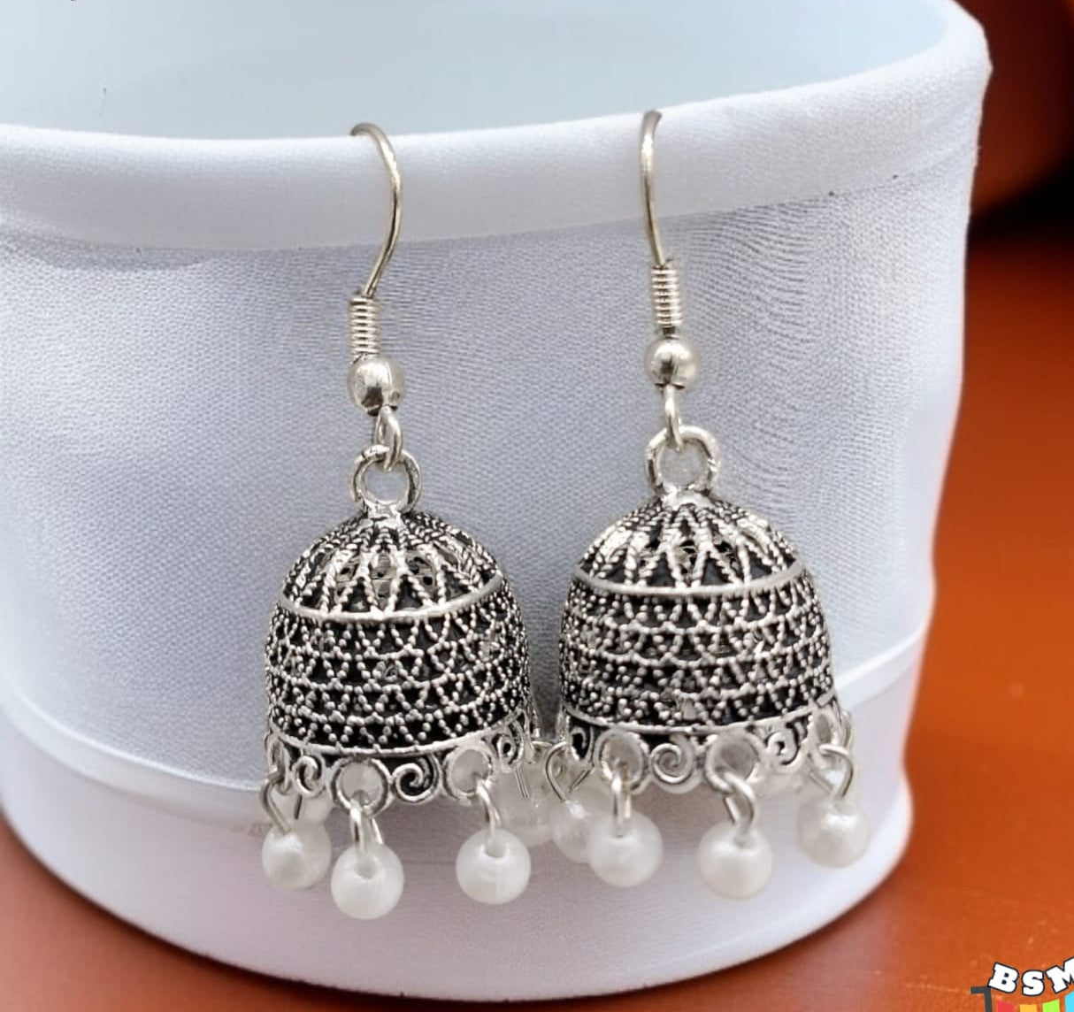 Silver Indian Jhumka Earrings by Quirky Fashions HHC
