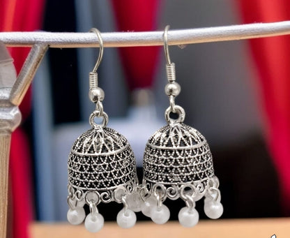 Silver Indian Jhumka Earrings by Quirky Fashions HHC