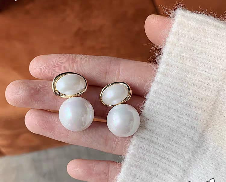 Oval Shape Marble Korean Style Earrings HHC