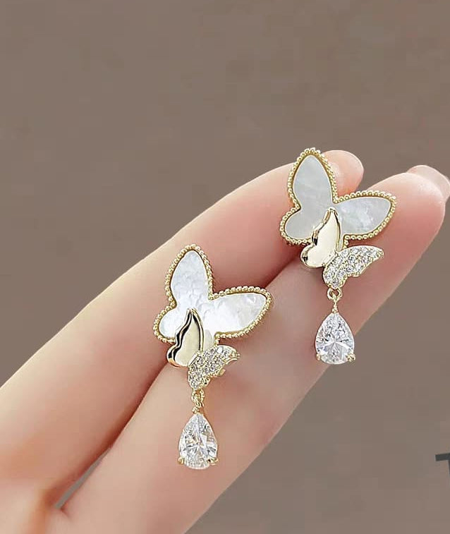 Double Butterfly Hanging Pearl Earrings HHC
