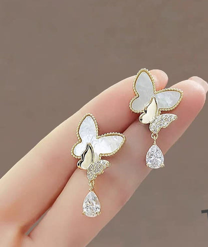 Double Butterfly Hanging Pearl Earrings HHC
