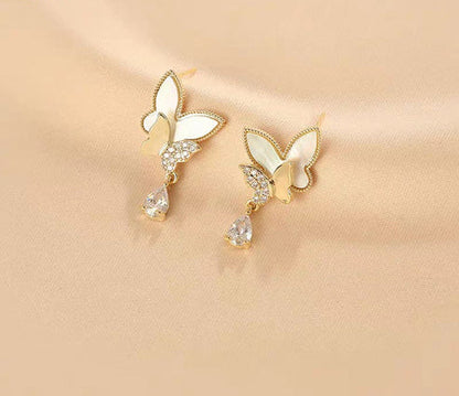 Double Butterfly Hanging Pearl Earrings HHC
