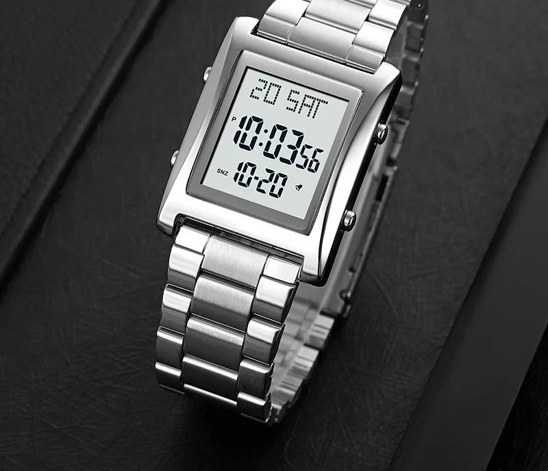 SKMEI Men's Digital Square Watch – Stainless Steel Chain HHC