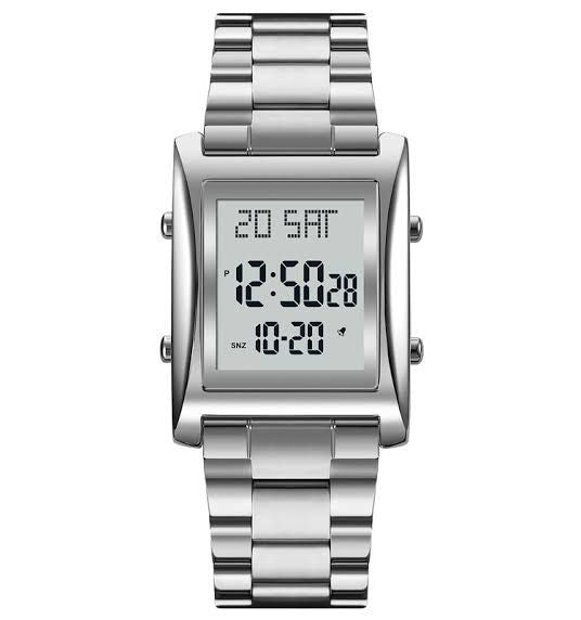 SKMEI Men's Digital Square Watch – Stainless Steel Chain HHC