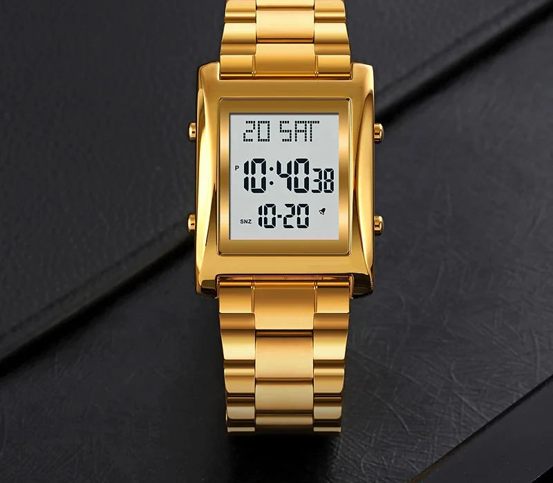 SKMEI Men's Digital Square Watch – Stainless Steel Chain HHC