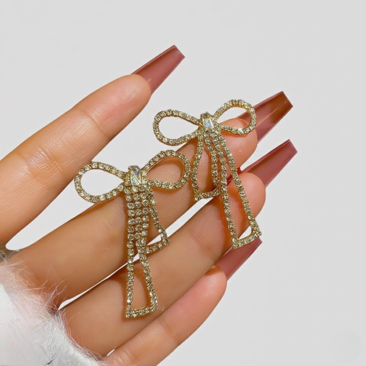 PQT-985 Bow Shape Zircon Korean Earrings HHC