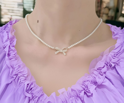 Bow Shape Pearl Pendant Necklace – PQT-992 HHC
