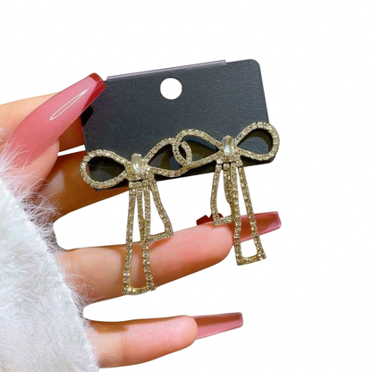 PQT-985 Bow Shape Zircon Korean Earrings HHC
