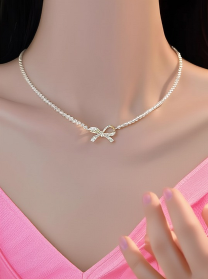 Bow Shape Pearl Pendant Necklace – PQT-992 HHC