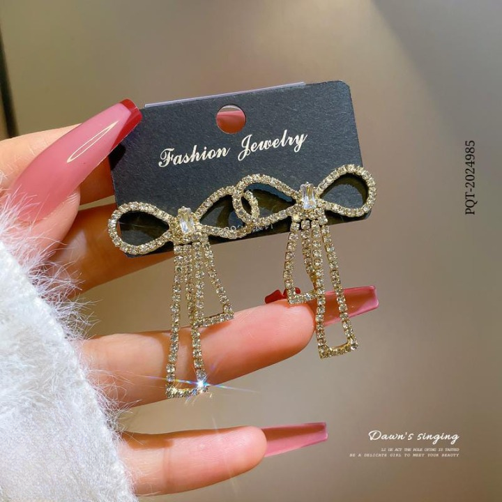 PQT-985 Bow Shape Zircon Korean Earrings HHC