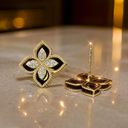 Black and Gold Floral Earrings – PJT-991 HHC