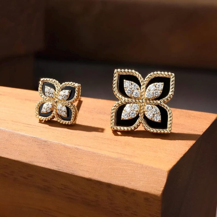 Black and Gold Floral Earrings – PJT-991 HHC