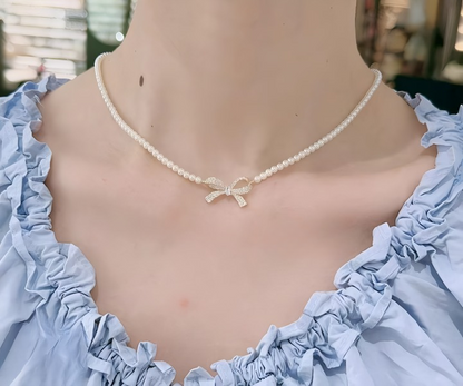 Bow Shape Pearl Pendant Necklace – PQT-992 HHC