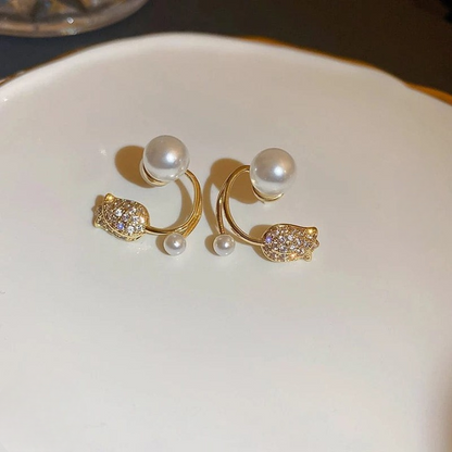 Beautiful Pearl Zircon Korean Flower Earrings – AWT-999 HHC