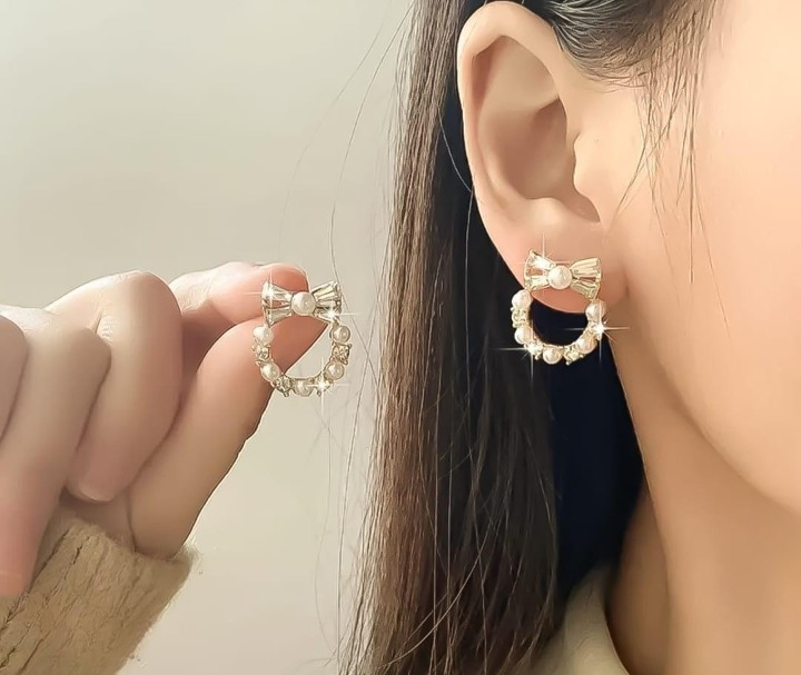 Pearl Bow Korean Zircon Earrings – AXT-100 HHC