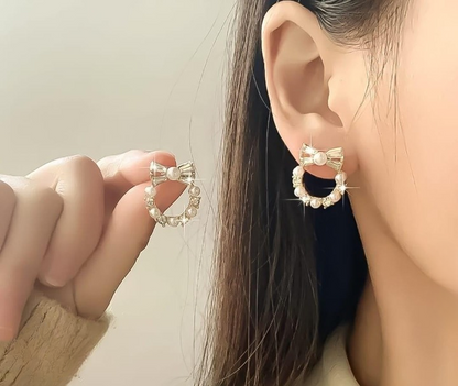Pearl Bow Korean Zircon Earrings – AXT-100 HHC
