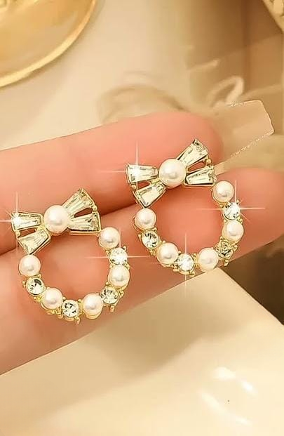Pearl Bow Korean Zircon Earrings – AXT-100 HHC