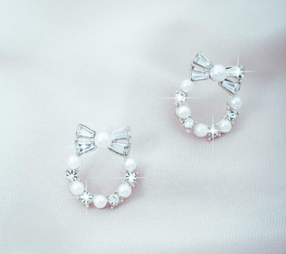 Pearl Bow Korean Zircon Earrings – AXT-100 HHC