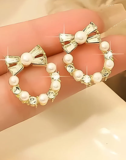 Pearl Bow Korean Zircon Earrings – AXT-100 HHC