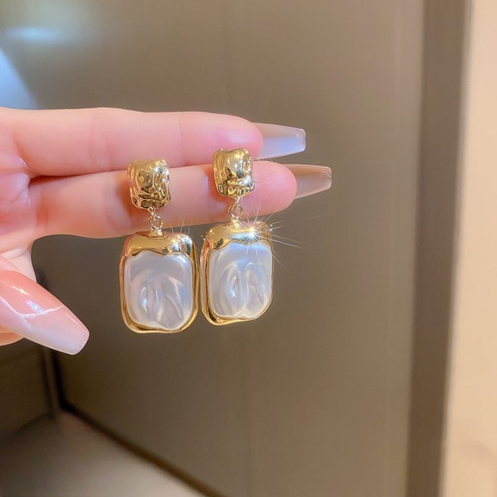 PXT-115 Elegant Korean Gold Foil Earrings with White Stone HHC